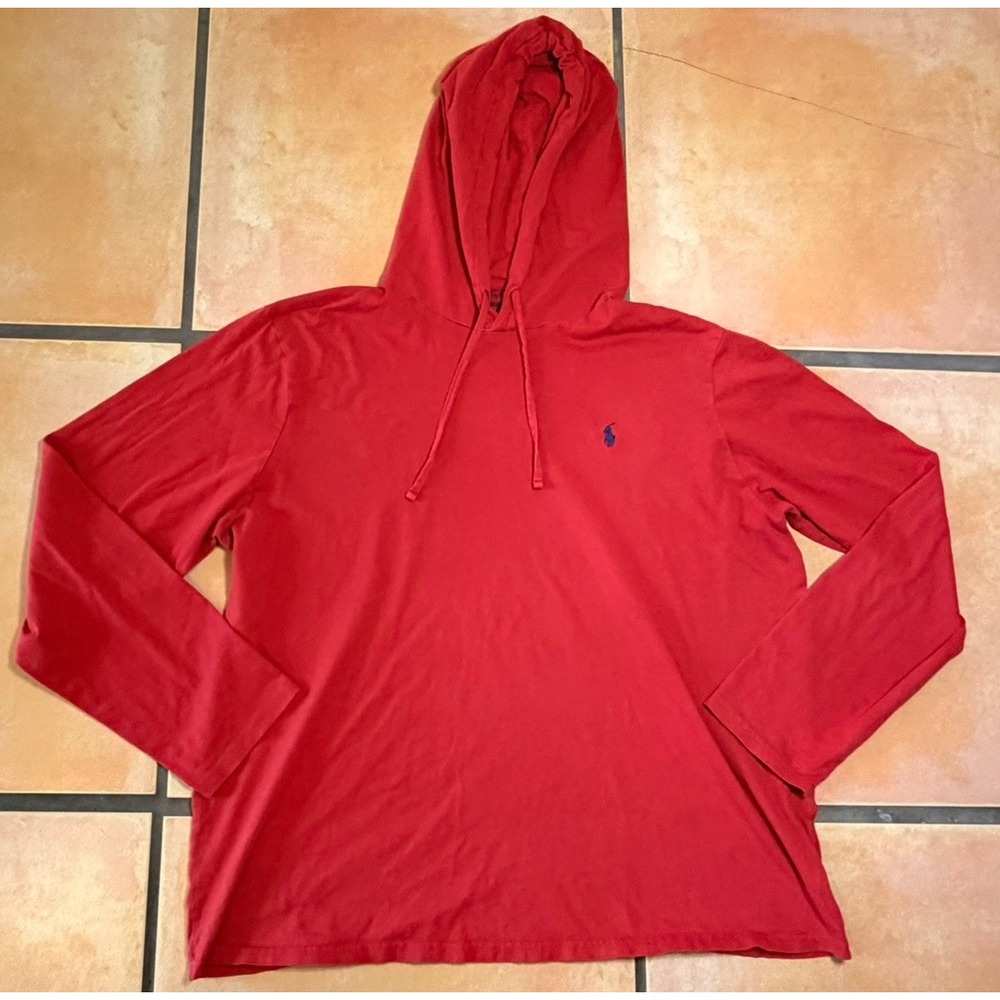Polo Ralph Lauren Men's Shirt Hooded T-Shirt Long Sleeve Red XL 100% Cotton